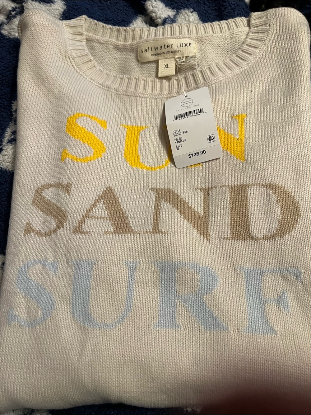saltwater LUXE Vanilla Crewneck Sweater with Yellow Graphic